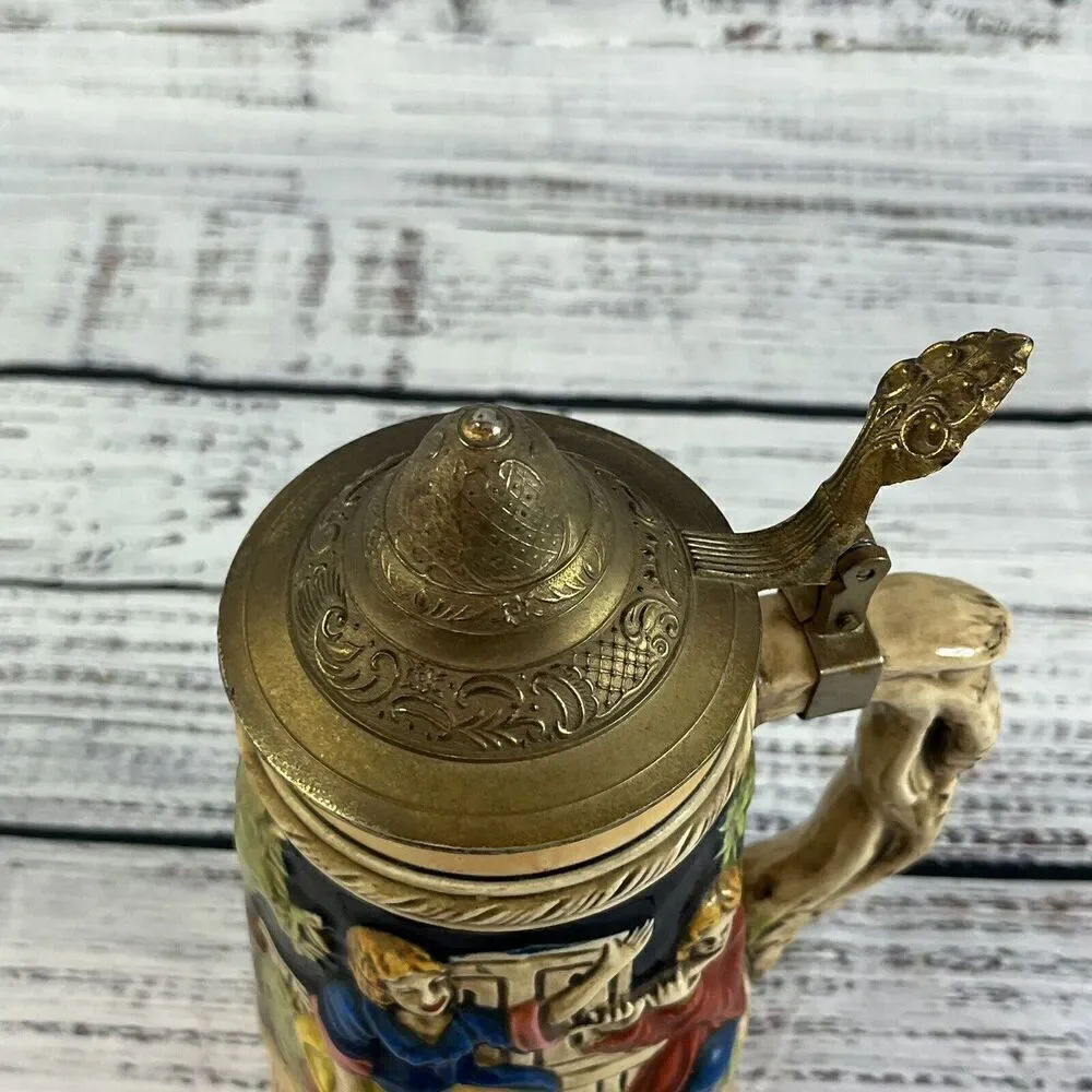 Vintage Ceramic German Beer Stein Swiss Music Box 9.5” Tall Working
